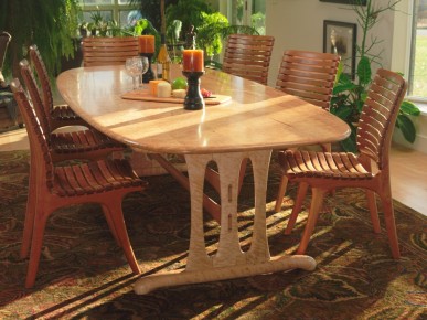 Bird's Eye Maple Dining Table with Cherry Slat Chairs