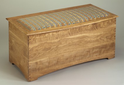 Upholstered Curly White Oak Blanket Chest