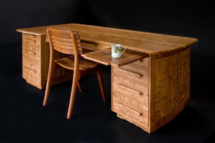 Cherry Curved-Face Desk w/ Low-Back Slat Chair