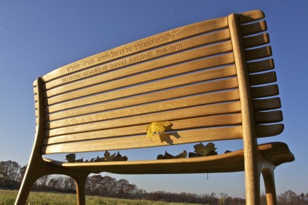 White Oak Slat Bench - Inscription Detail