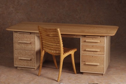 Bird's Eye Maple Desk with Cabinets and Slat Chair