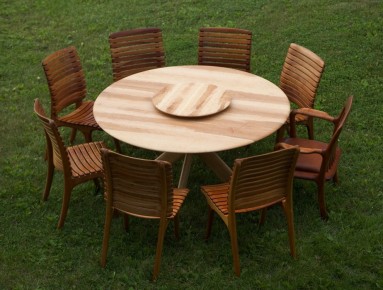 Bird's Eye Maple Pedestal Table with Slat Chairs and Lazy Suzan