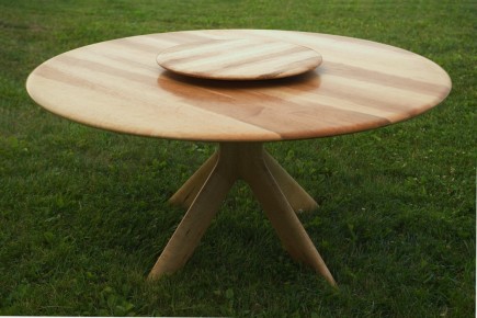 Bird's Eye Maple Pedestal Table with Lazy Suzan