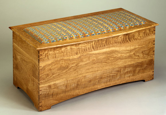 Upholstered Curly White Oak Blanket Chest